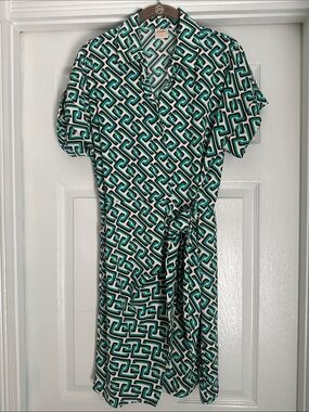 Geometric Wrap Midi Dress in Teal & Black
